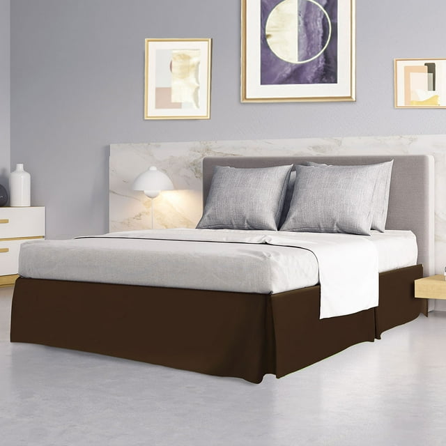 PiccoCasa Bed Skirt Double Brushed Microfiber with Dust Ruffle, Queen Dark Brown