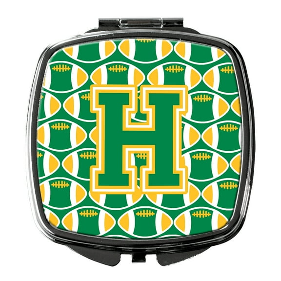 Letter H Football Green and Gold Compact Mirror CJ1069-HSCM