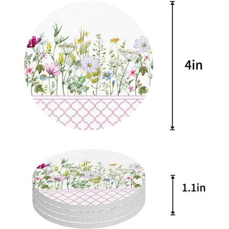 

ZHANZZK Spring Fresh Flowers and Moroccan Pattern Set of 8 Round Coaster for Drinks Absorbent Ceramic Stone Coasters Cup Mat with Cork Base for Home Kitchen Room Coffee Table Bar Decor