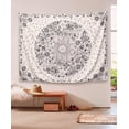 thumbnail image 3 of Bohemian Tapestry Wall Hanging, Beige White Floral Tapestry with Dotted Daisy Medallion Print Bedroom Boho Hippie Home Decor, 3 of 7