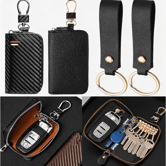 2 Pack Car Key Fob Case,2 Style Zipper Key Holder Wallet with 2 Wrist Keychains, Portable Anti-Lost Key Organizer Pouch for Car Remote Keys, House Keys, Cards, Coins, Durable Key Chain Bag
