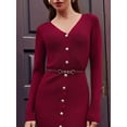 thumbnail image 3 of Women'S 2025 Fall Trendy Midi Sweater Dress Casual V Neck Long Sleeve Ribbed Knit Winter Bodycon Dresses Wine Red S, 3 of 7