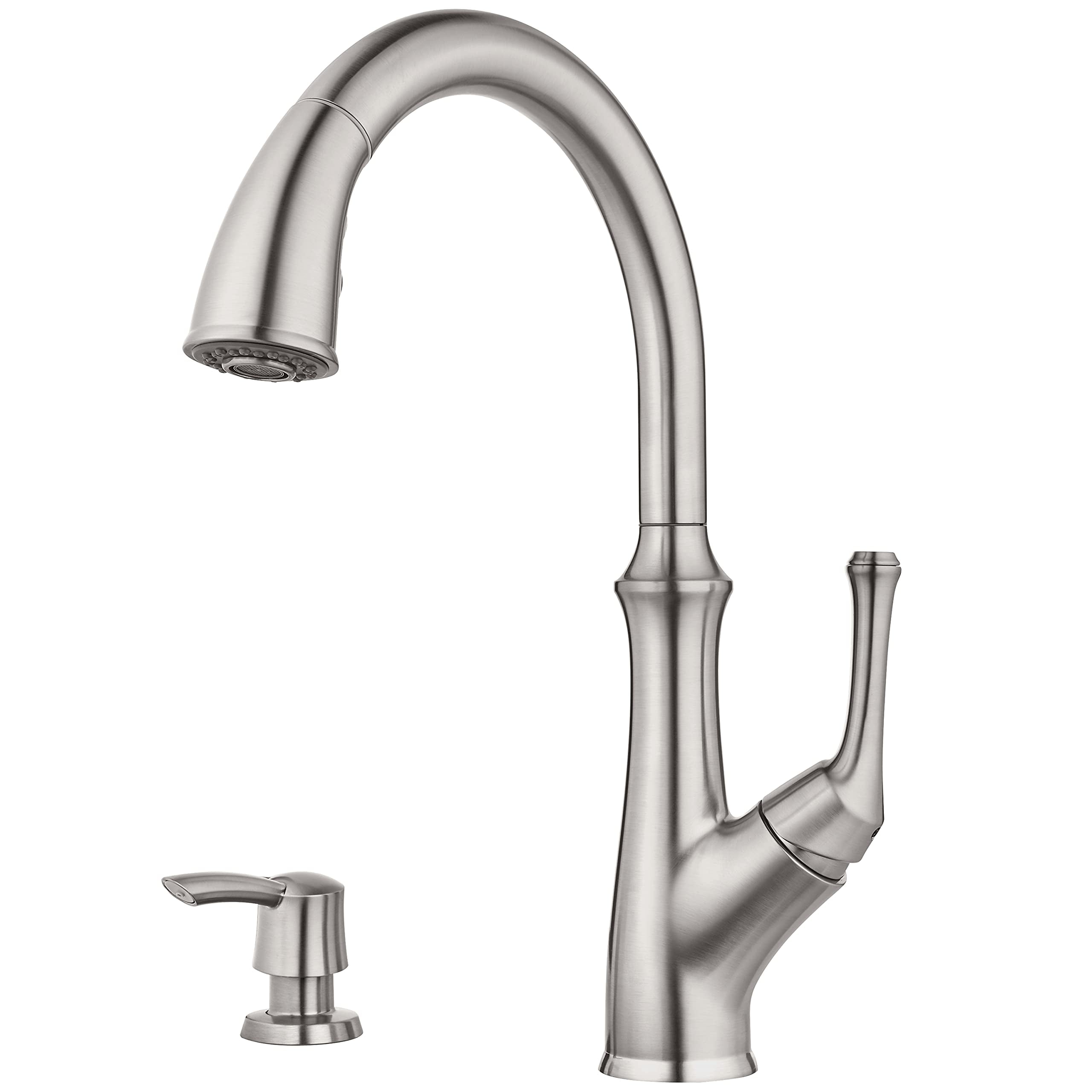 Pfister Tegley Stainless Steel Kitchen Faucet With Pull-Down Sprayer & Soap Dispenser - High Arc, 1-4 Hole Installation
