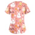thumbnail image 2 of Black Scrubs For Women，Scrubs for Women 2026 Easter Bunny Eggs Print Tops for Women V Neck Stretchy Short Sleeve Nursing Shirts with Pockets，Complexion，S, 2 of 3