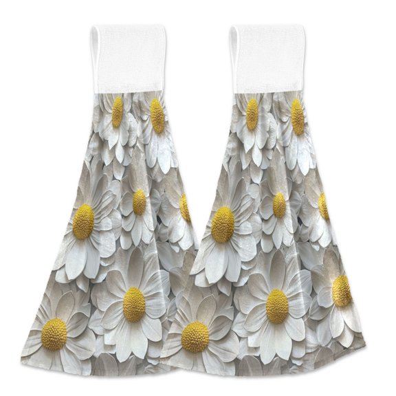 BZSMCE Hanging Hand Towels Fashion Daisy Dreams Pattern 2-Pack - Velcro Style Bathroom Kitchen Towels