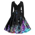 thumbnail image 2 of Women's Casual Fashion Christmas Holiday Print V-Neck Vintage Dress, Holiday Print, Retro Style, Party Wear, Casual Dress, Festive, Comfort,Purple,M, 2 of 6