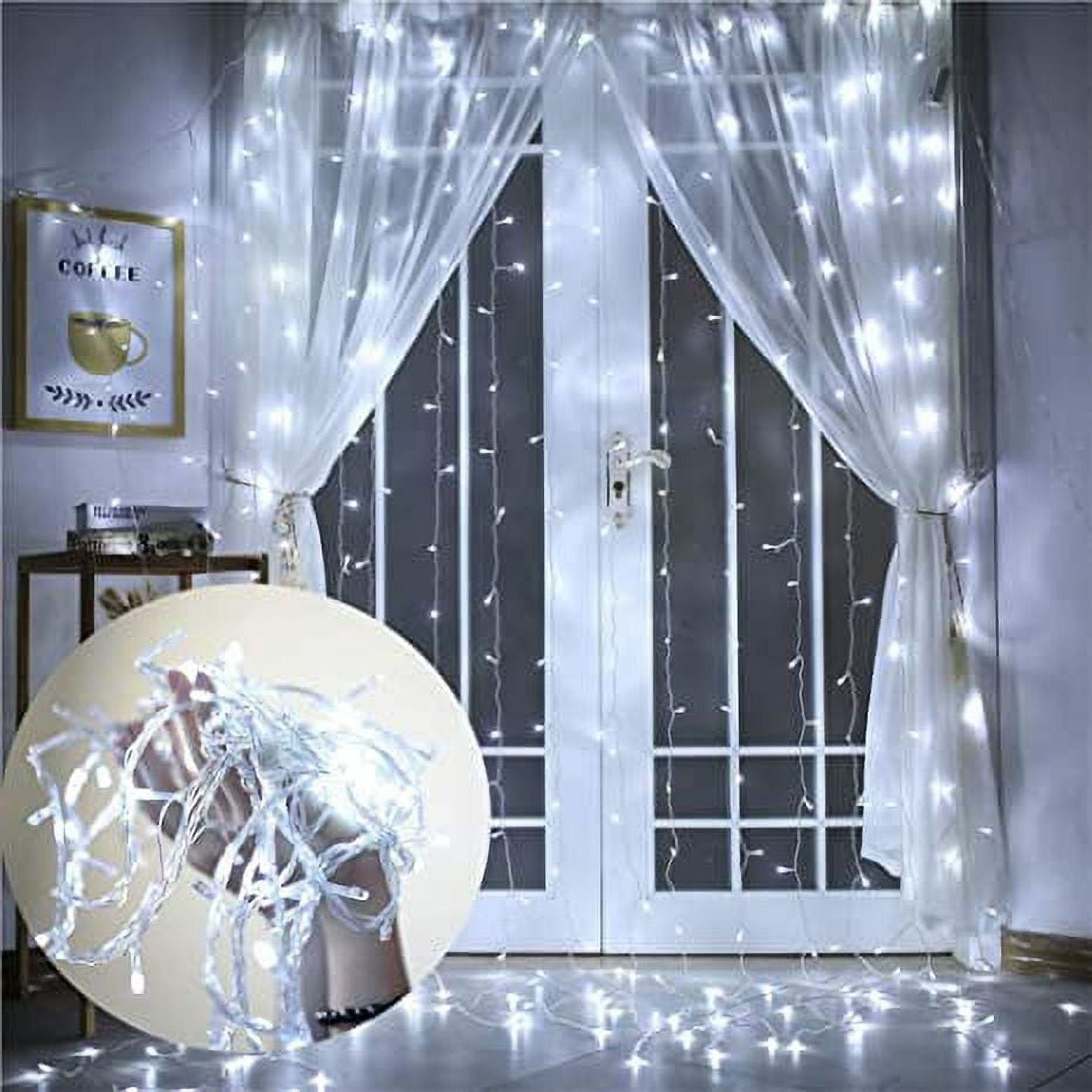 MAGGIFT LED Curtain String Lights, Halloween Descoration, 8 Modes with Remote, Plug-in Fairy Lights for Easter Decor, Bedroom, Window, Wedding, Cool White, 304 LEDs, 9.8 x 9.8 FT