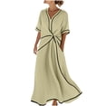 thumbnail image 2 of Gamivast Dresses for Women Linen Short Sleeve V-Neck Twist Front Maxi Dress Loose Fit A-Line Long Dress with Pockets Casual Resort Vacation Beach Dress Yellow XL, 2 of 6