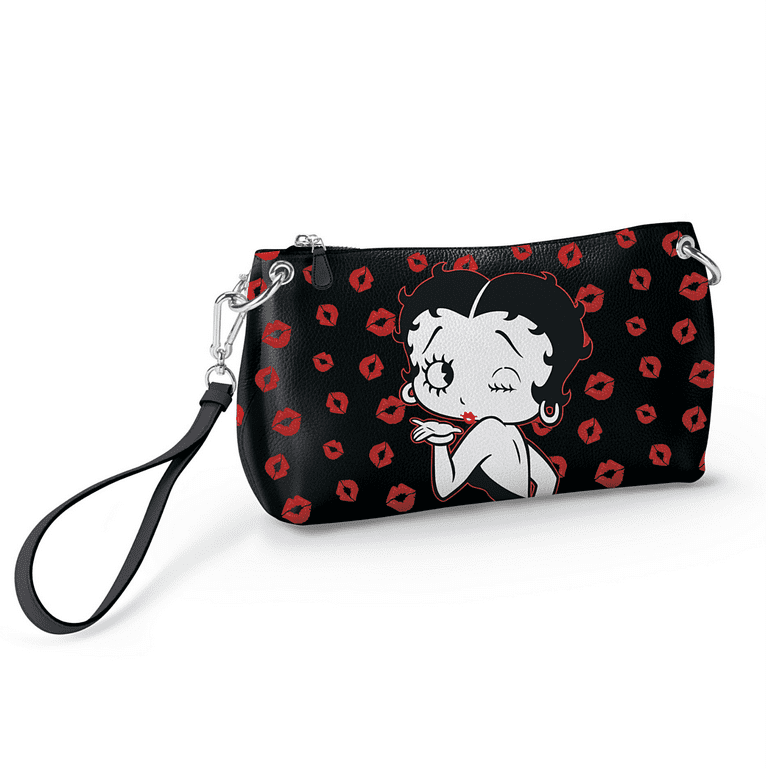 A Wink and A Kiss Women's Betty Boop Convertible Handbag Featuring An All-Over Red Kiss Print Pattern - Christmas Gift