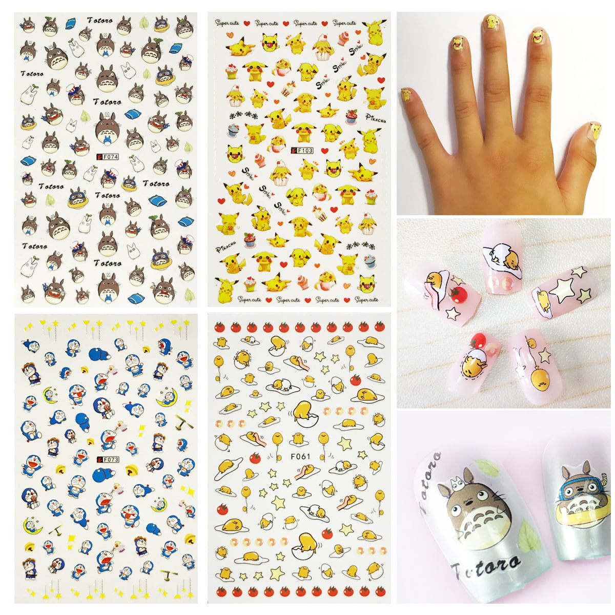 6 Sheets Cartoon Nail Art Stickers Cute Nail Decals 3D Self Adhesive Design  Stickers Designer Nail Stickers for Women Girls Kids Cartoon Nail Charms  for Acrylic Nails Decoration DIY Manicure Tips A08