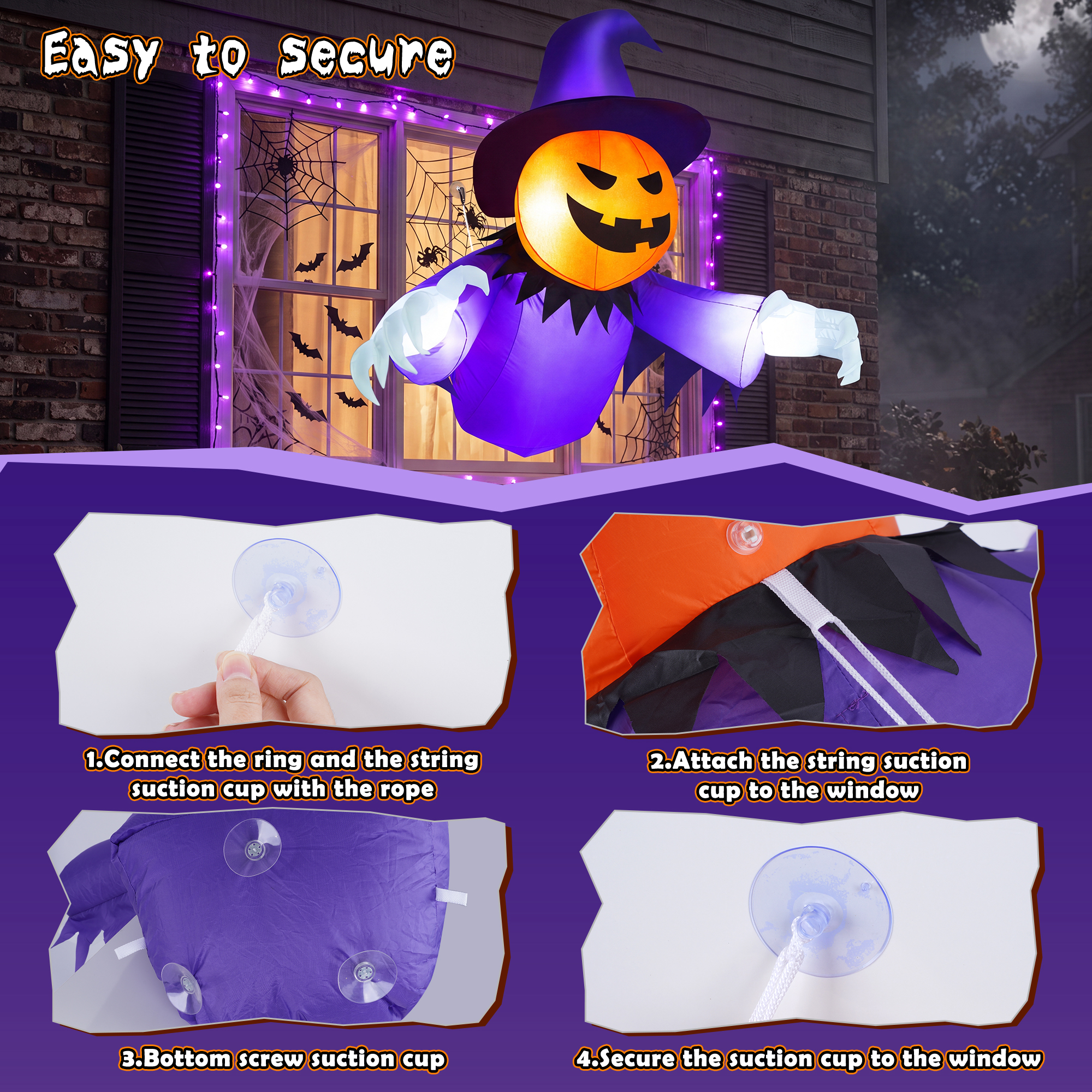 Yexmas 4 Ft Halloween Inflatable Pumpkin Ghost, Window Decoration photo 7