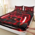 thumbnail image 3 of Feelyou Cartoon Red Gamepad Queen Sheet Sets for Kids, Neon Square Honeycomb Flat Sheet, Modern Video Gaming Queen Fitted Sheet, Luxury Bedroom Decor, 4-Piece, 3 of 7