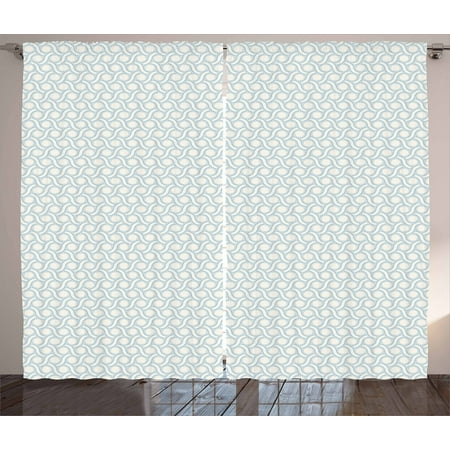 Ivory And Blue Curtains 2 Panels Set Circles And Stripes In