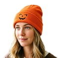 thumbnail image 3 of SYMOID Hall-oween Pumpkin Embroidered Beanie Womens Orange Knit Cuffed Winter Hats,Size Free Size, 3 of 5