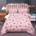 thumbnail image 5 of ZIATUBLES Strawberry Bow Gingham Printed Queen Bed Duvet Cover Set, 3 Piece Comfy Soft Bedding, Zipper Closure, Easy Care Modern Bedroom Decor Includes 1 Duvet Cover & 2 Pillowcases, 5 of 8