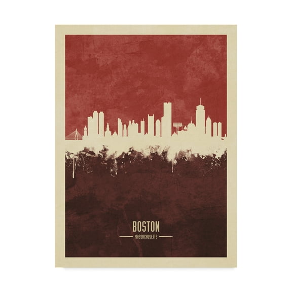 Trademark Fine Art 'Boston Massachusetts Skyline Red II' Canvas Art by Michael Tompsett