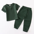 thumbnail image 2 of Blekii Kids Summer Cotton Linen Set, 2 Piece Short Sleeve Top And Pants, Casual Outfit, Blackish Green, 100, 2 of 3