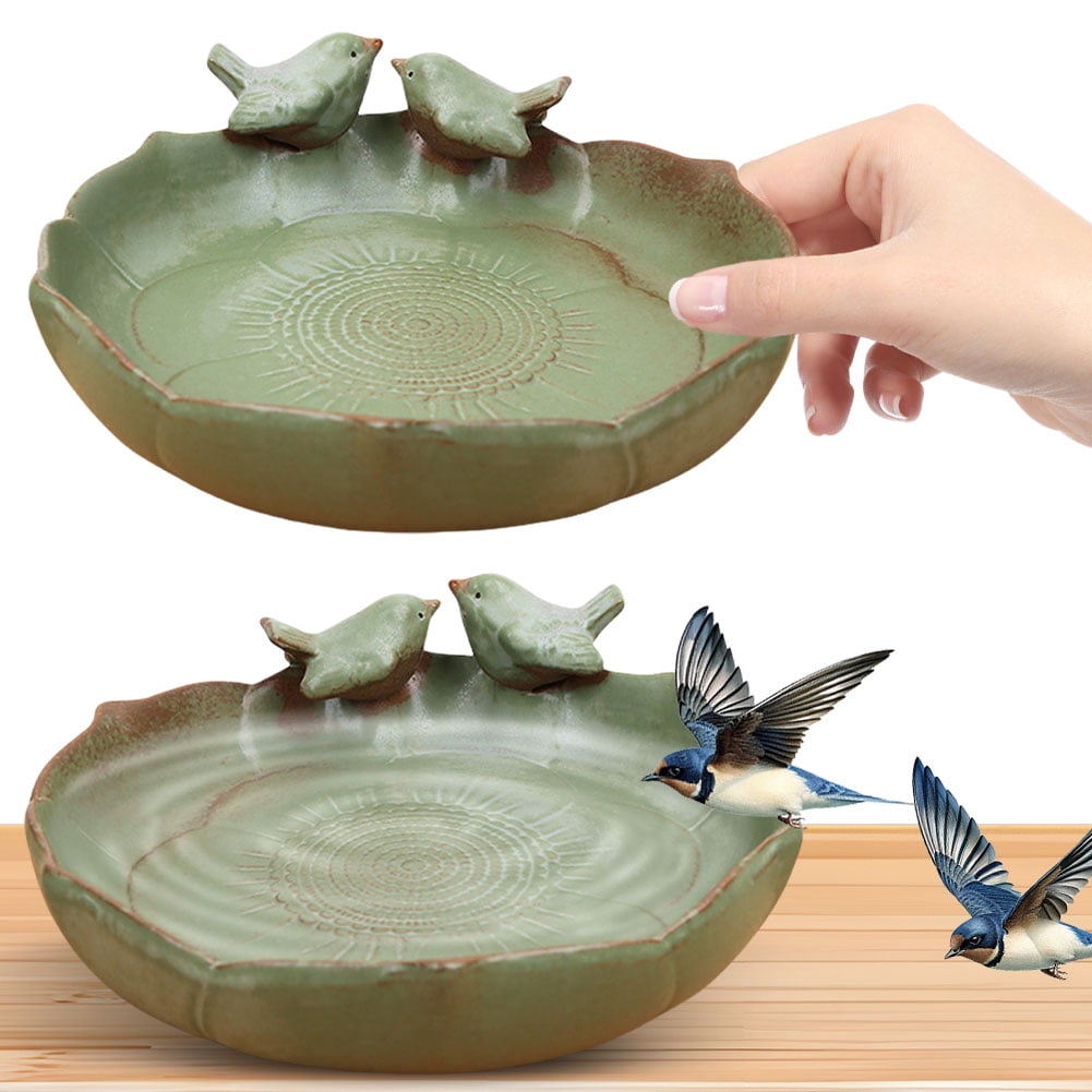 Ceramic Birdbath Bowl Hummingbird Feeder Multifunctional Bird Food Container Hummingbird Watering Container for Outdoor Garden Courtyard