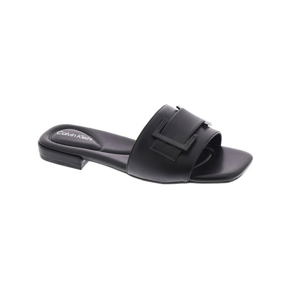 Calvin Klein Womens Tangelo Faux Leather Slip-On Slide Sandals