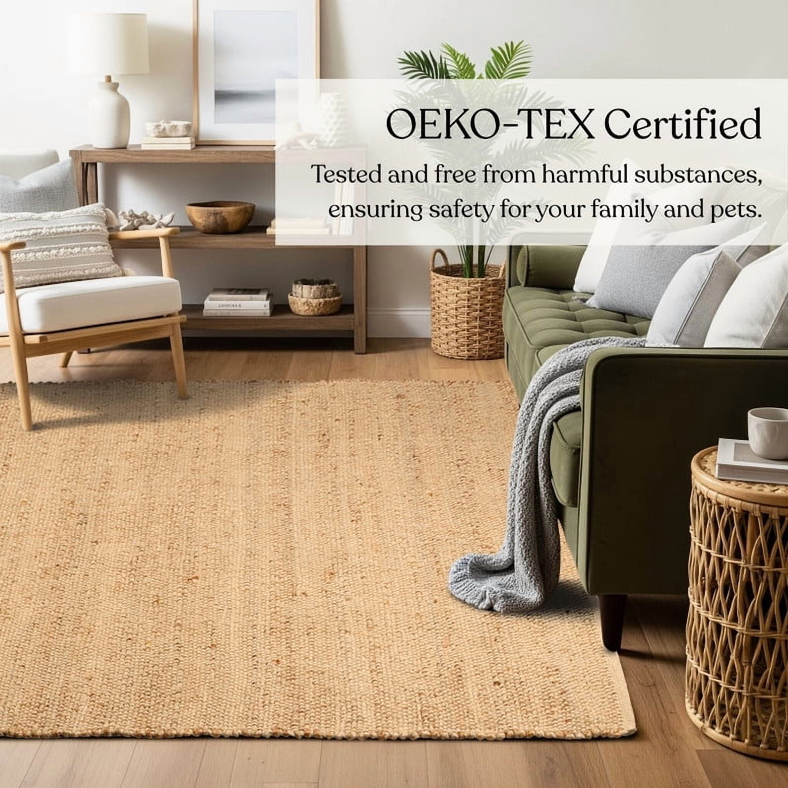 Delara Handwoven Jute and Cotton Area Rug – Natural Rug, Farmhouse Accent Rug for Living Room, Bedroom, or Entryway – Sustainable, Flatweave, Natural , 4' X 6'