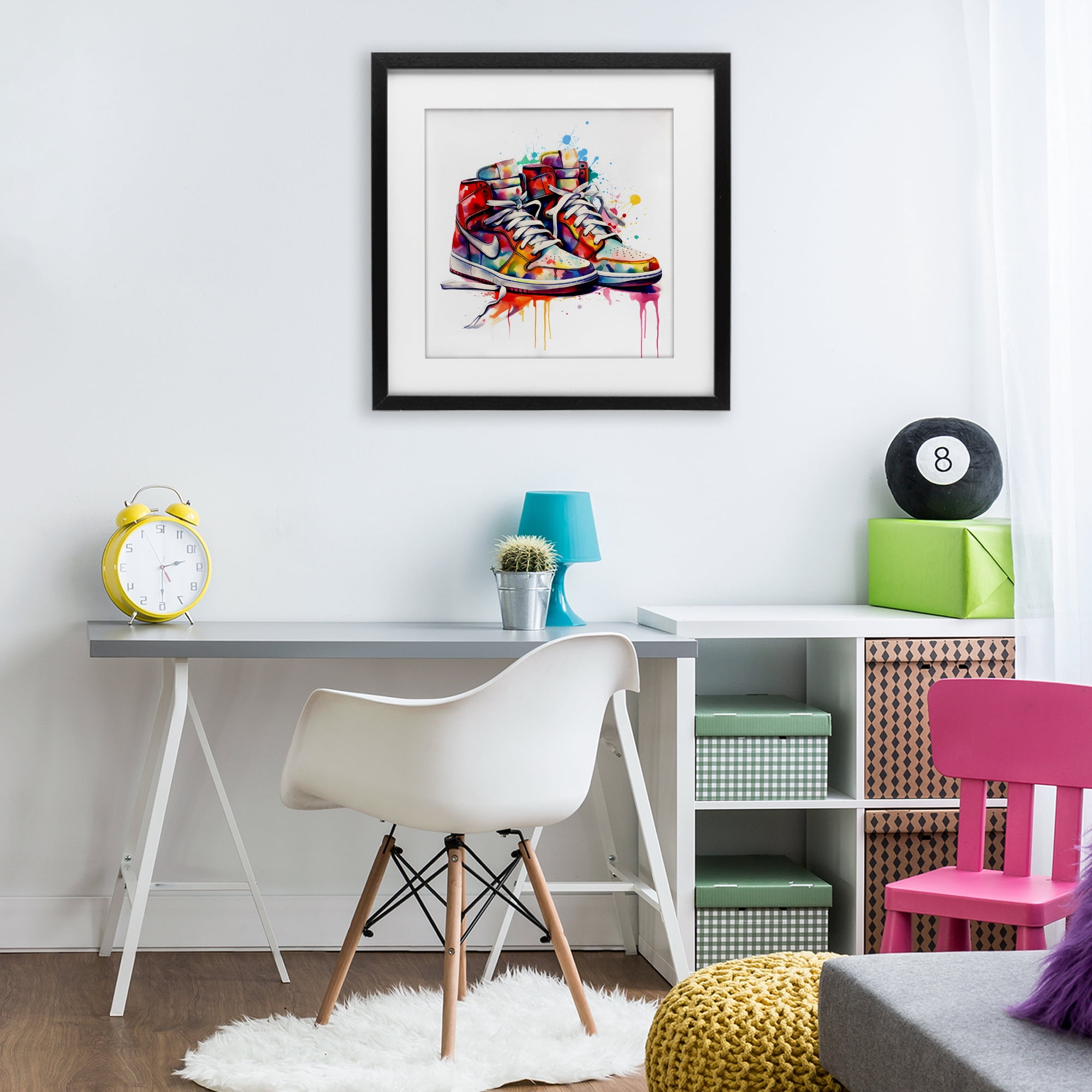 Stupell Industries Sneakers with Watercolor Drip Black Framed Print Under Glass, design by Creative Studio