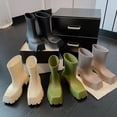 thumbnail image 4 of Botas de lluvia de punta cuadrada, botas cortas, suela gruesa, tacón grueso, botas hasta la mitad de la pantorrilla, botas de lluvia impermeables, antideslizantes, de moda para exteriores, 4 of 5