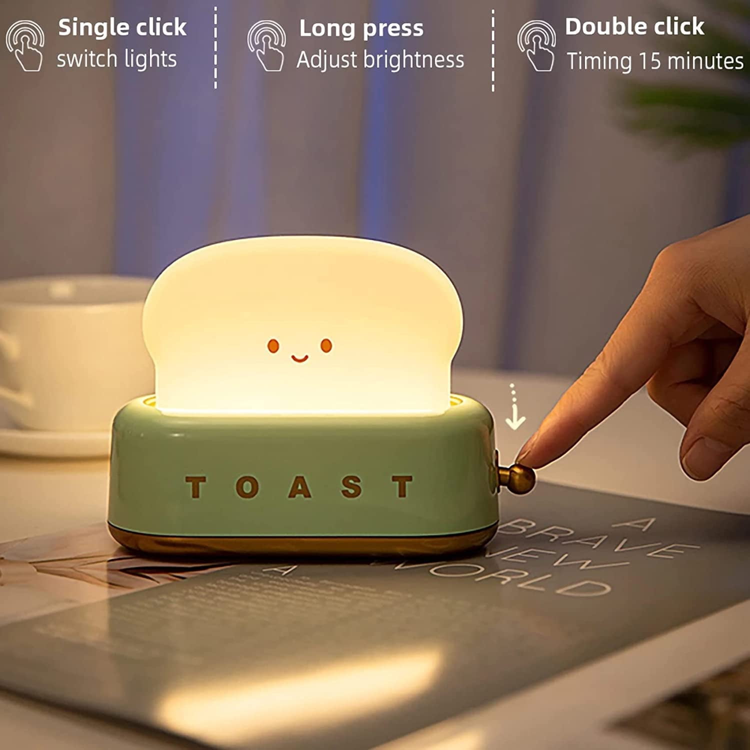LINLIN Cute Toast Night Light,Rechargeable Timer Adjustable Brightness Bread LED Night Lamp,Portable Bedroom Bedside Sleep Lamp Dimmable for Baby Girls Boys Birthday Children's Day Gifts