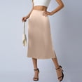 thumbnail image 7 of Satin High Waisted Midi Skirt with Side Slit for Women, Drapey Solid Color Elegant Skirt, 7 of 7