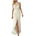 thumbnail image 2 of Lolmot White Dress Women Sexy Fashion Sleeveless Slit Lace Stitching Dress Solid Color Slim Fit Long Dresses Evening Cocktail Dress, 2 of 5