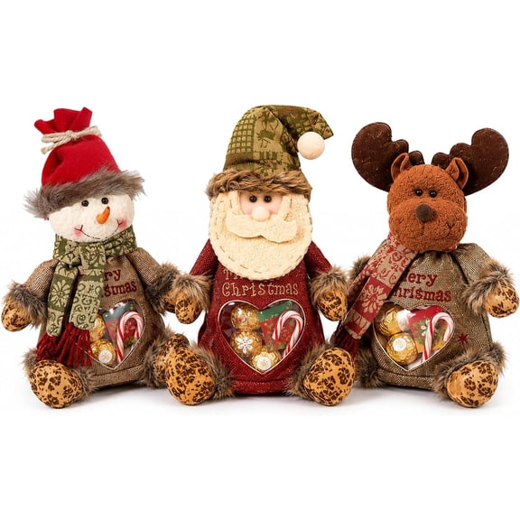 Christmas Gift Bags Zipper Design, Large Capacity Christmas Gift Bags, Reusable Christmass Gift Storage Bags - 3 Shapes (Snowman, Santa, Elk) for Chritmas Party Decor Candy and Gift(Style A)