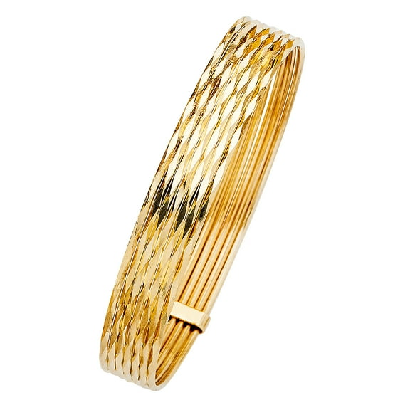 14k Yellow Gold 8" Fancy 7 Days Bangle Bracelets 11mm Wide Diamond-Cut Polished Jewelry Female