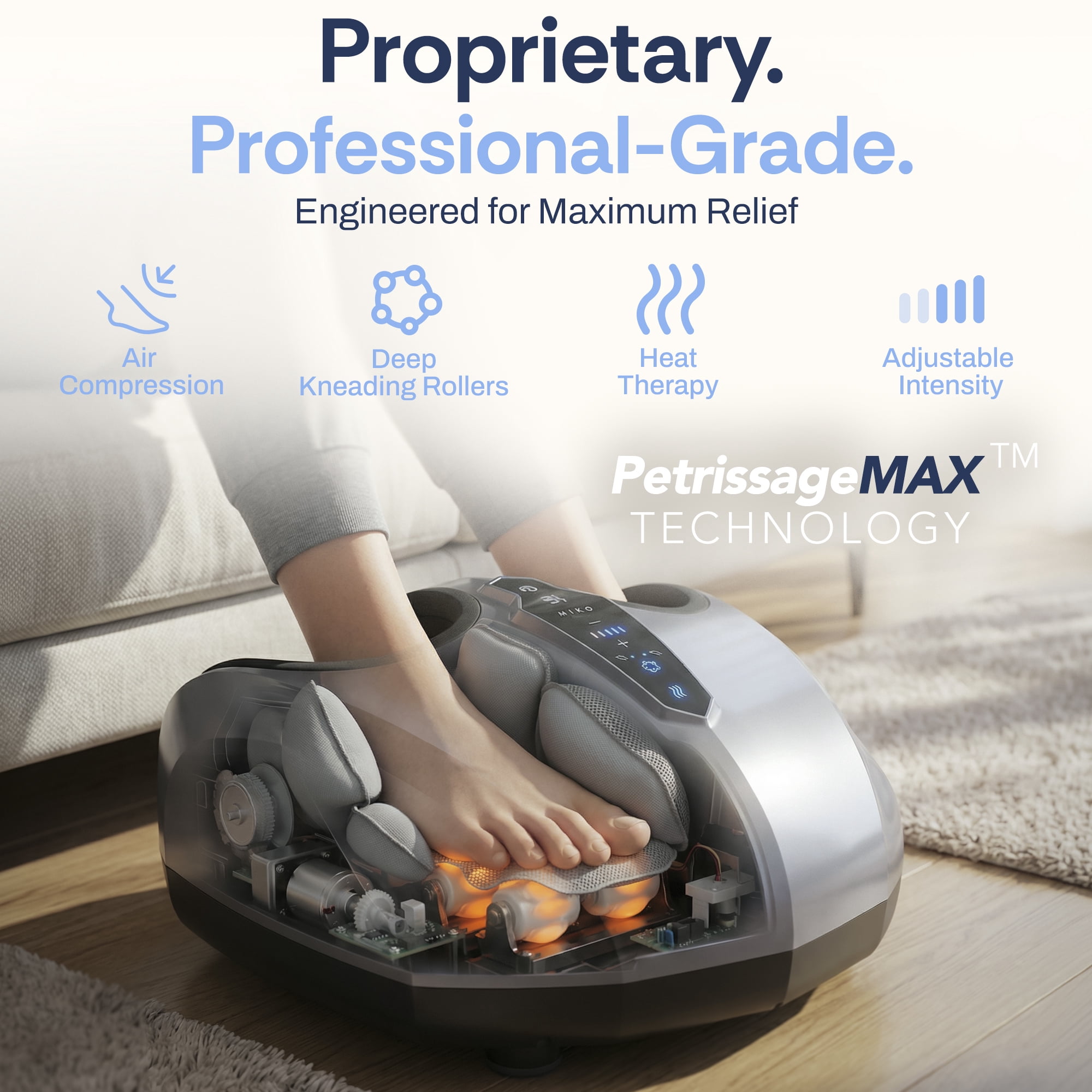 MIKO Shiatsu Foot Massager Machine - Deep Kneading, Shiatsu, Air Compression, and Heat Therapy - Touchscreen - Remote Control