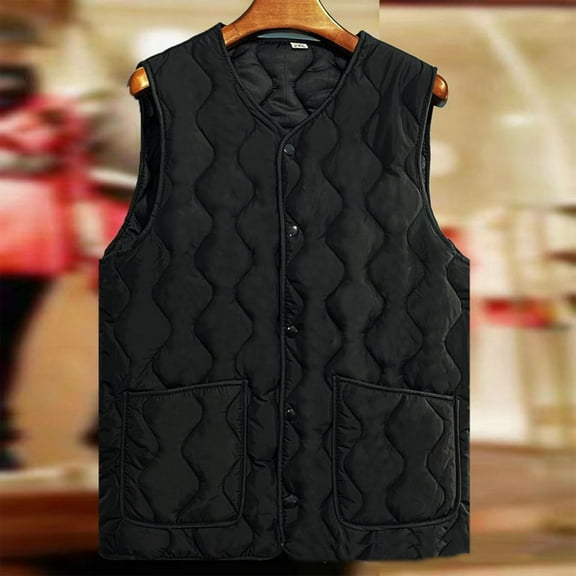 Qetyuw Womens Puffer Vest Quilted Sleeveless Casual Lightweight Down Coat Plus Size Button Down Jacket