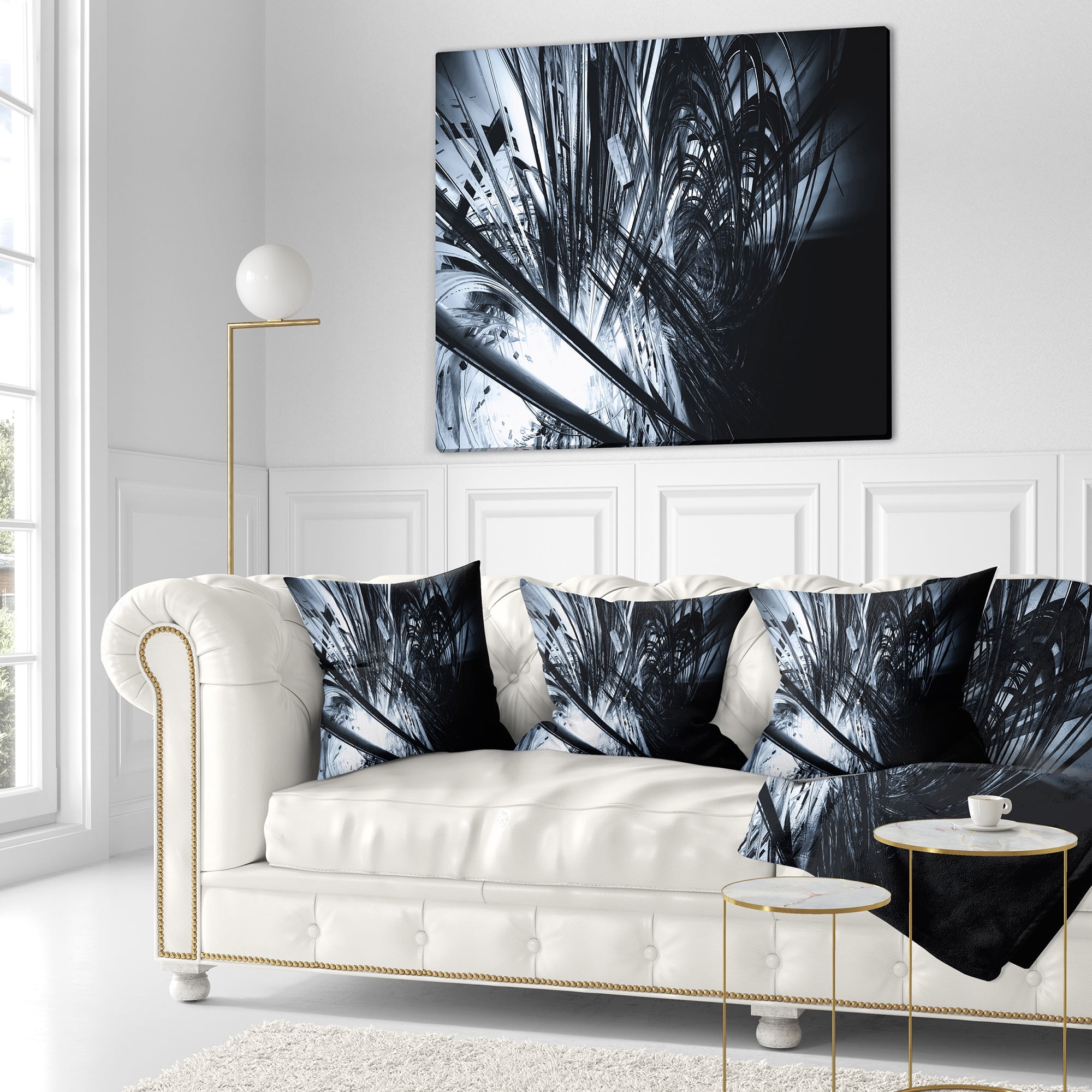 Designart 3D Abstract Art Black White - Abstract Throw Pillow - 16x16