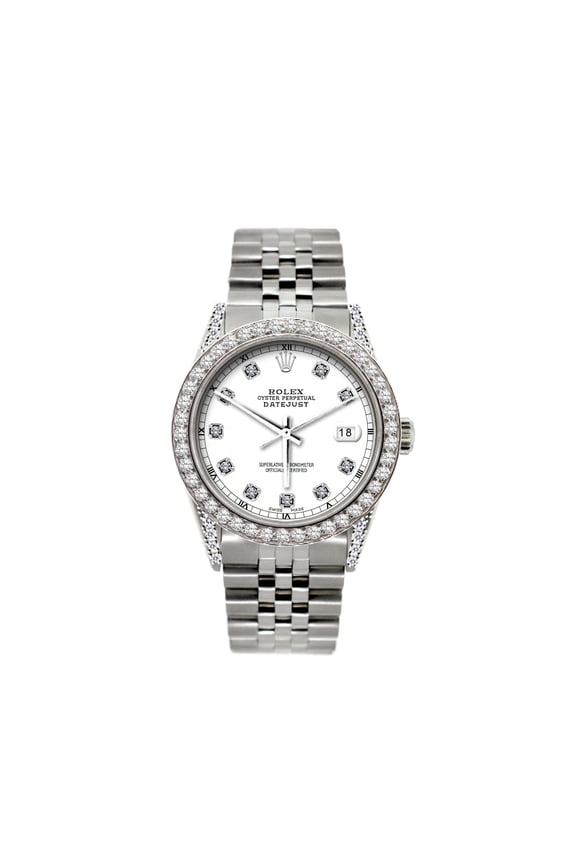 Pre-Owned Rolex Datejust 36MM 16200 White Diamond Dial Diamond Bezel Stainless Steel Jubilee Bracelet 1.2ct