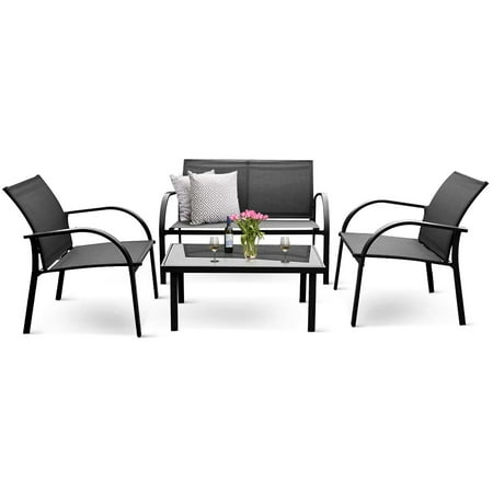 Costway 4pcs Patio Garden Furniture Set Steel Frame Outdoor Lawn Costway 4pcs Patio Garden Furniture Set Steel Frame Outdoor Lawn Sofa Chairs Table Gray