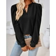 thumbnail image 5 of Alsol Lamesa Womens Boho Jacquard Print V Neck Shirt Blouses Casual Puff Sleeve Tunic Tops Female, 5 of 6