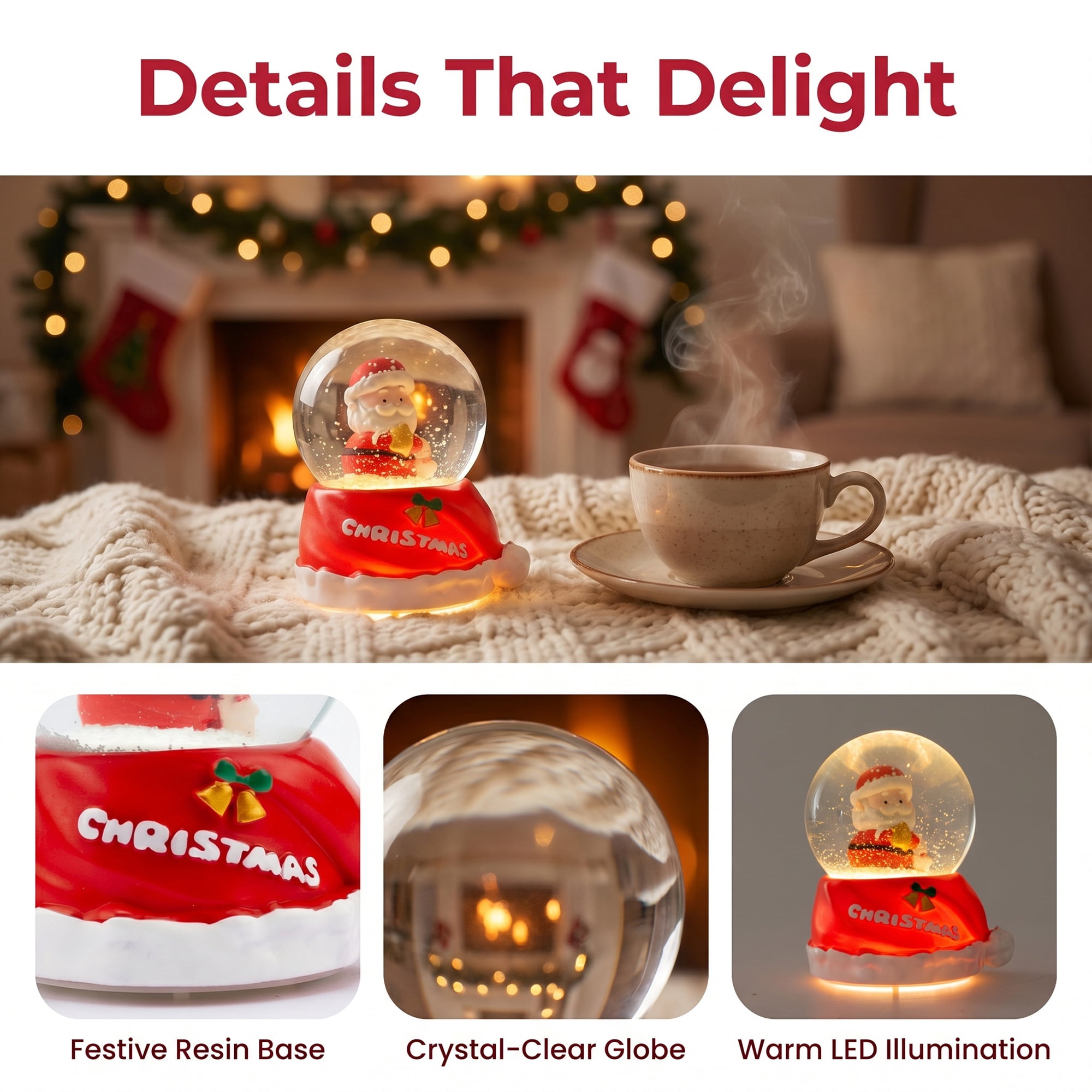 Unique Bargains Crystal Ball Shatterproof LED Glitter Snow Globe Red C 2.6" x 2.6" x 3.7"