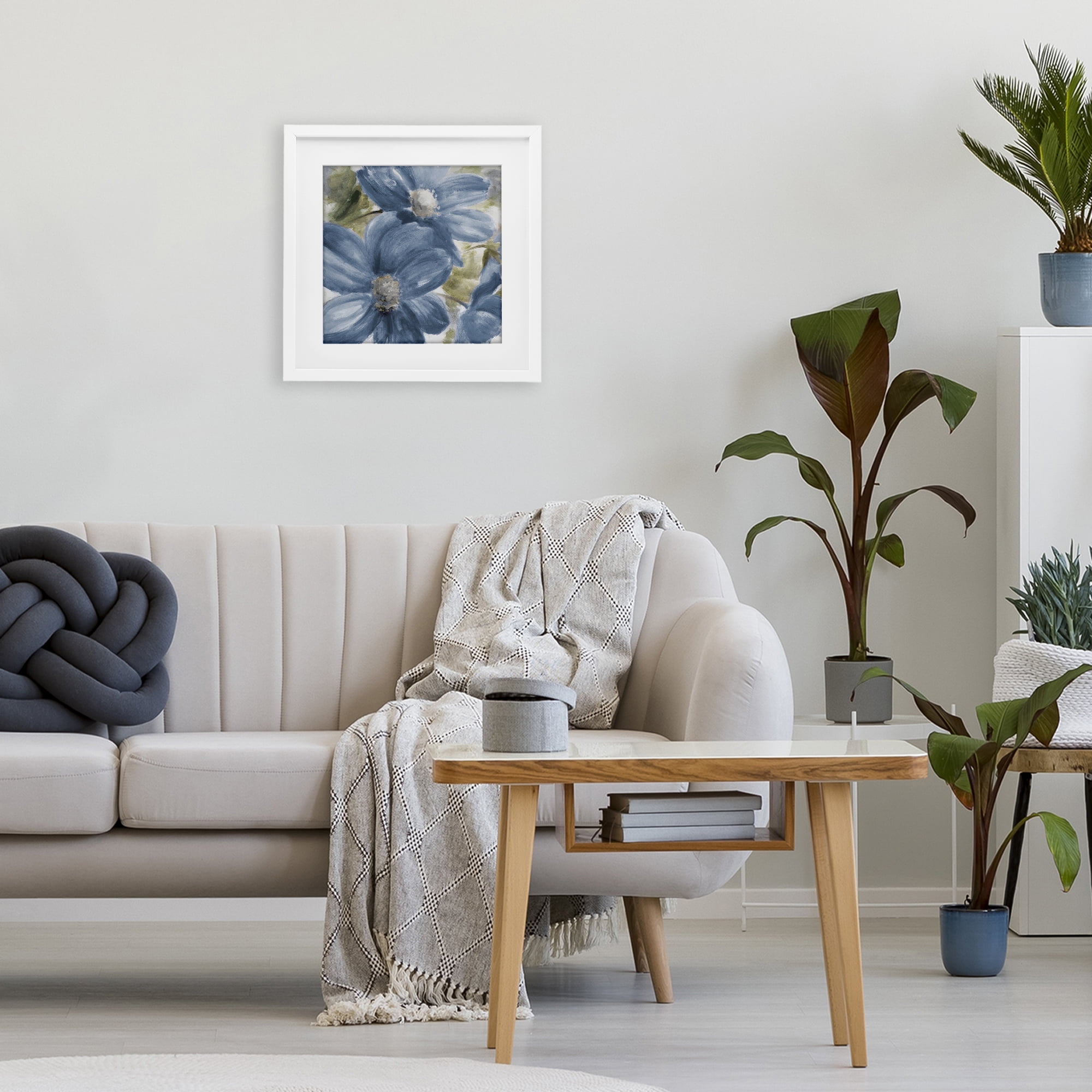Stupell Industries Walk In Beauty Blue Flowers White Framed Print Under Glass, design by Lanie Loreth