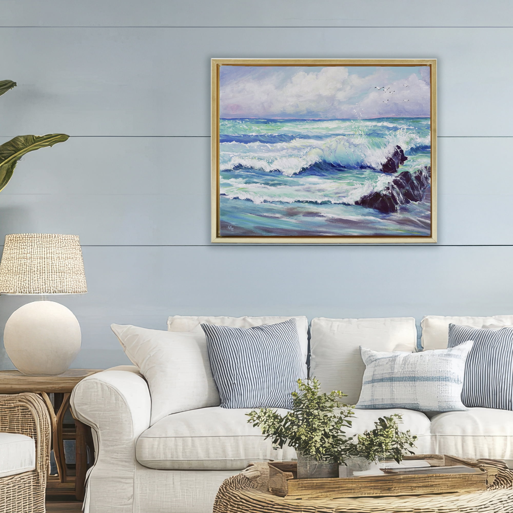 Stupell Industries Down By The Sea Gold Framed Floater Canvas Wall Art, design by Lee Ann Zirbes