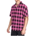 thumbnail image 2 of joogoo Men's Hawaiian Shirt Pink Checkered Grid Pattern Short Sleeve Casual Button Down Shirts M, 2 of 6
