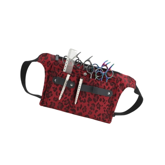 Vocoste Hairdresser Scissor Bag Barber Canvas Waist Pouch Professional Hairdressing Tools Storage Holsters with Waist Belt Leopard Red
