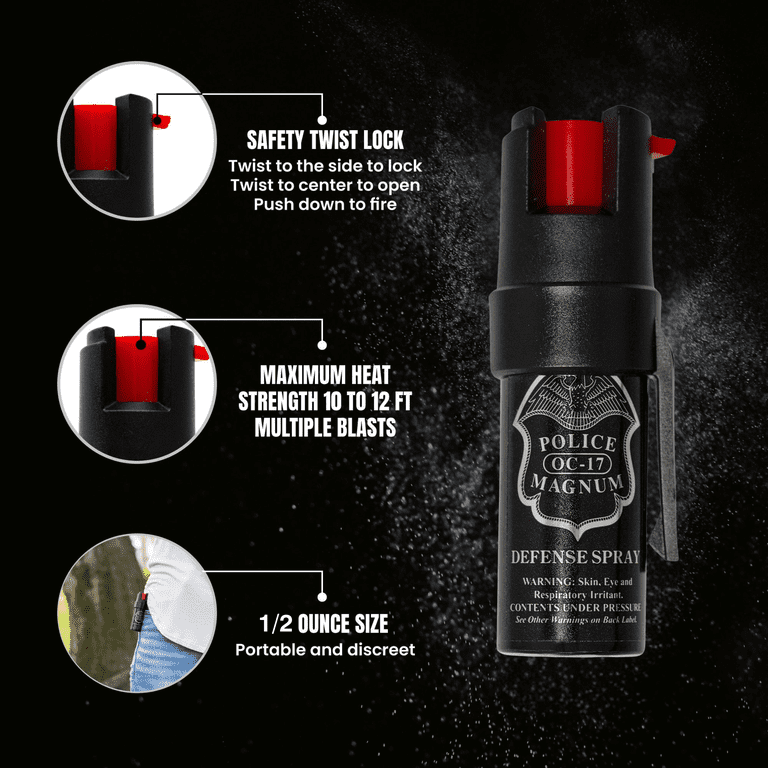 Police Magnum, Compact Pepper Spray, 1/2oz, Red Pocket Clip 2ct