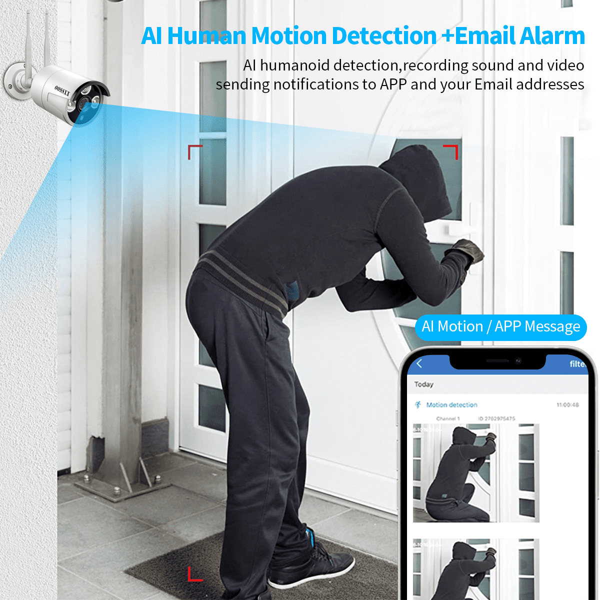 OOSSXX Dual Antennas Wireless Security Camera System, 4 Wireless Cameras for Outdoors with 2TB Hard Drive with AI Human Detected