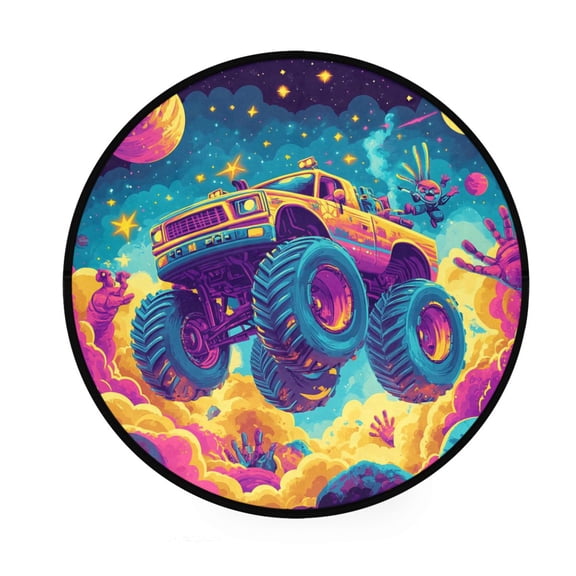 BZSMCE Round Decorative Floor Mat Galactic Thrill Ride Pattern 36.2IN