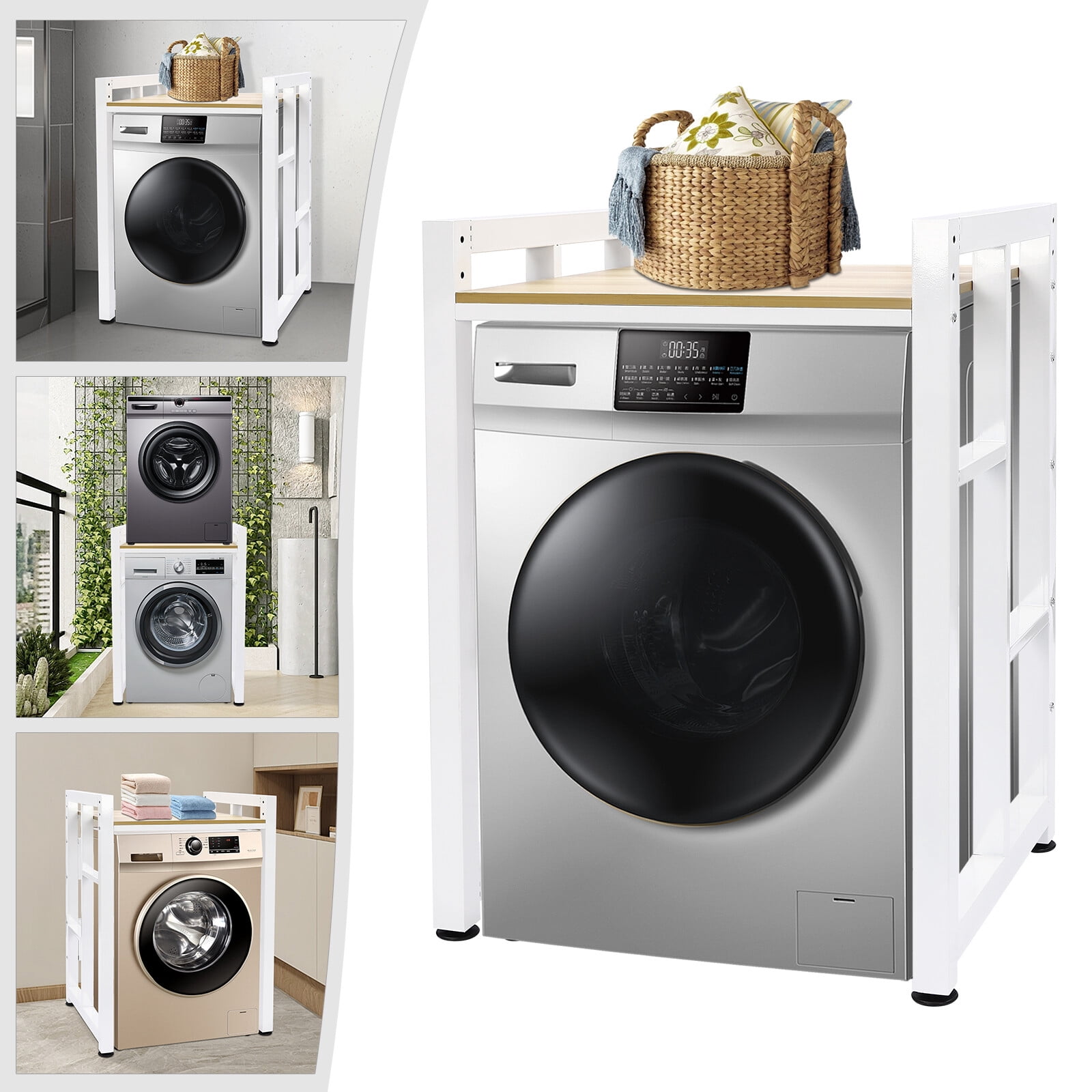 TFCFL White Washer And Dryer Storage Shelf Bathroom Adjustable Organizer Rack Space-saving