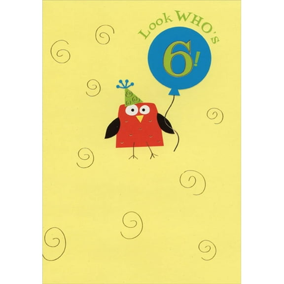 Designer Greetings Red Bird Holding Blue Balloon Age 6 / 6th Birthday Card for Boy