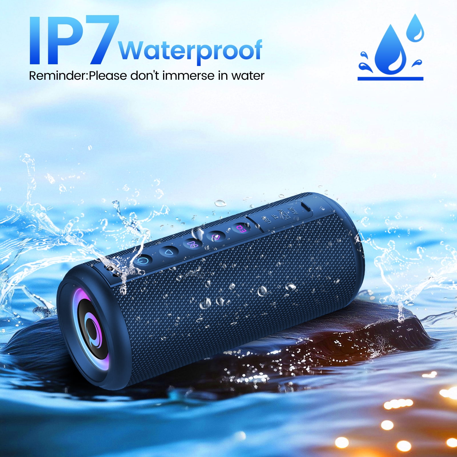 Cillso Portable Bluetooth Speaker, 2026 Bluetooth 5.4, 20W HD Stereo Sound, 20H Playtime, RGB LED Lights, IPX7 Waterproof, TWS Pairing, Wireless Outdoor Speaker for Home, Party, Camping (Blue)