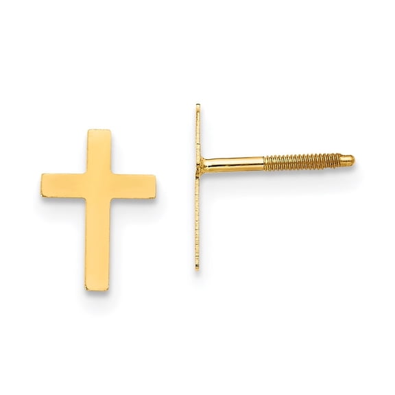 Auriga 14k Yellow Gold Cross Stud Earrings for Women(L-10mm, W-6mm)