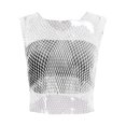 thumbnail image 3 of Women’s Rhinestone Mesh Tank Tops See Through Crop Tee Shirt Blouse, M, White, 3 of 4